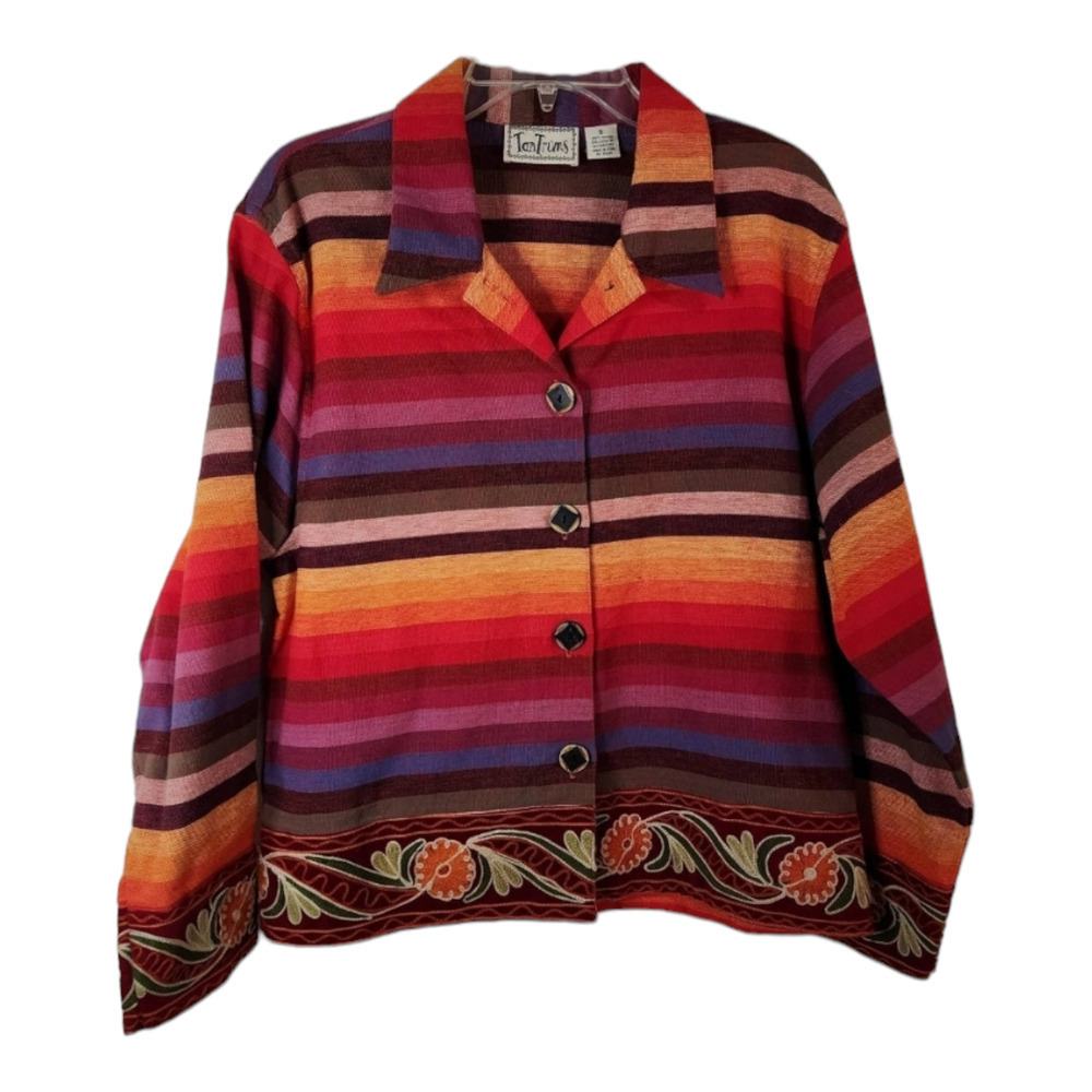 Tantrums Southwestern Embroidered Jacket Multicolor Bohemian Stripe Women